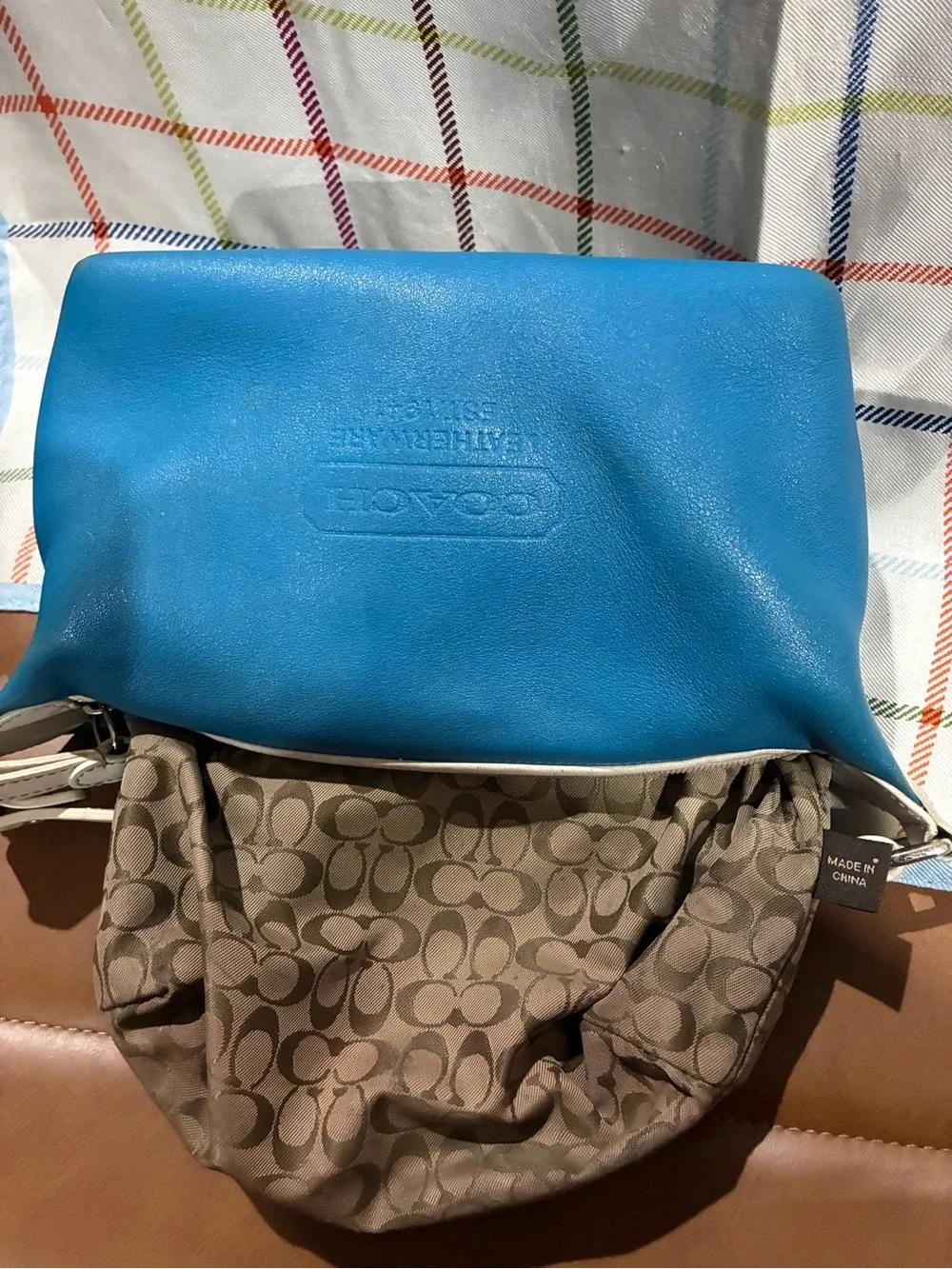 COACH Y2K Rare in Turquoise Leather Bag with Cream Trim